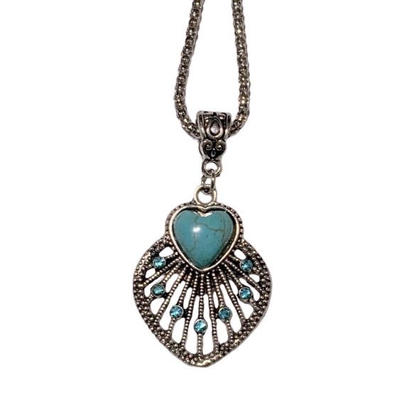 Boho Chic Necklace Southwestern Turquoise Silver Vibe Pendant Chain Gift Pouch - Picture 9 of 16